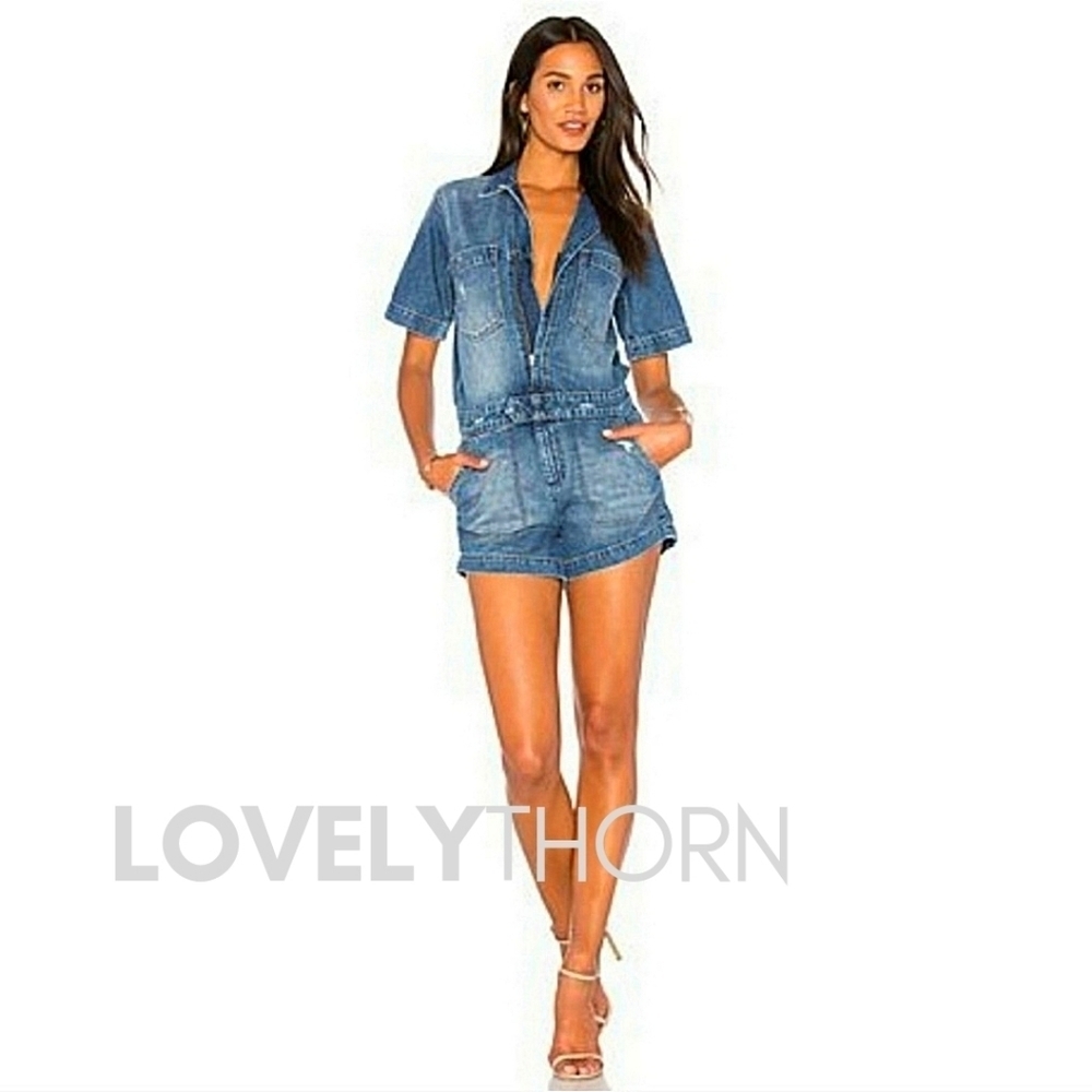 DL1961 // full zip short sleeved utility style denim romper